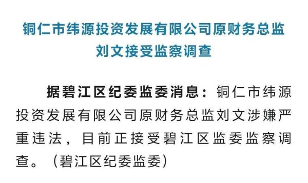 亨利投资 涉嫌严重违法！铜仁市纬源投资发展有限公司原财务总监刘文接受监察调查