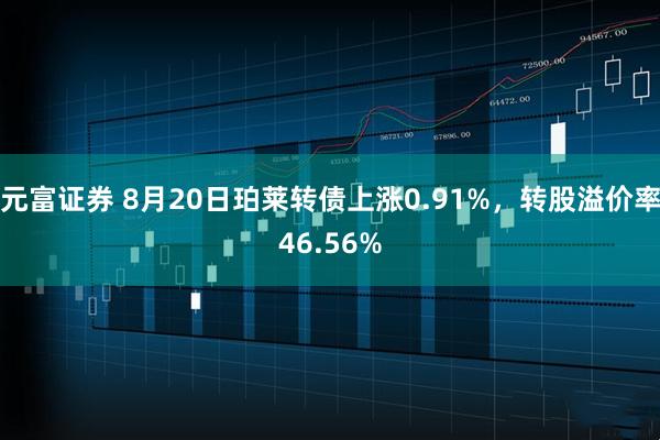 元富证券 8月20日珀莱转债上涨0.91%，转股溢价率46.56%